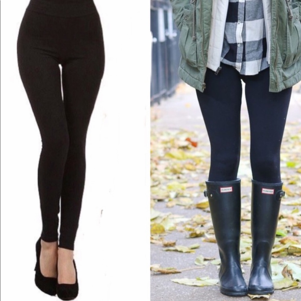 Black Soft High Waist Fleece Leggings.